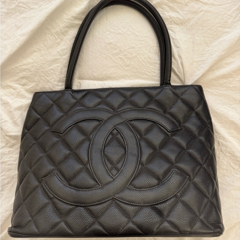 Chanel Medalion Black Quilted Leather Tote with Iconic CC Logo